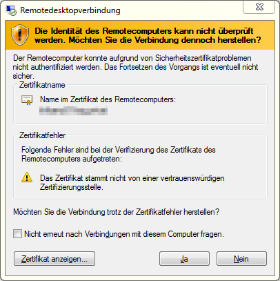 Remote desktop zertifikat nicht vertrauenswürdig