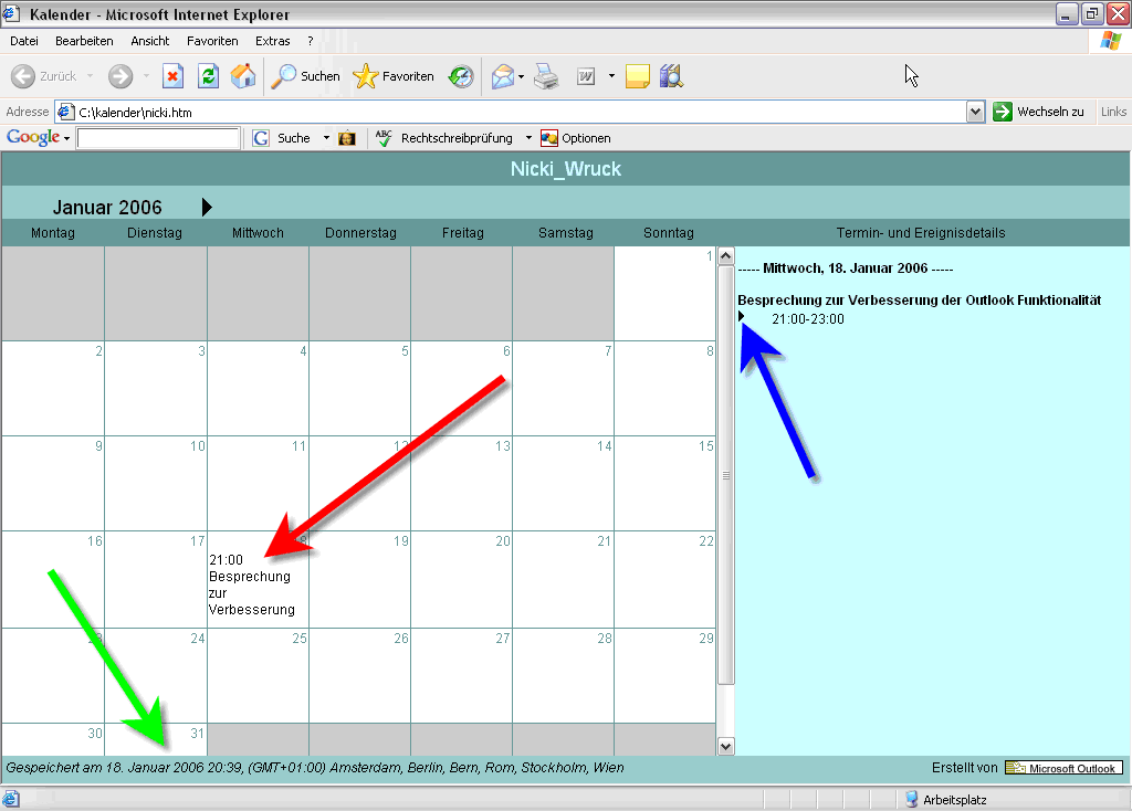 OutlookKalender offline darstellen